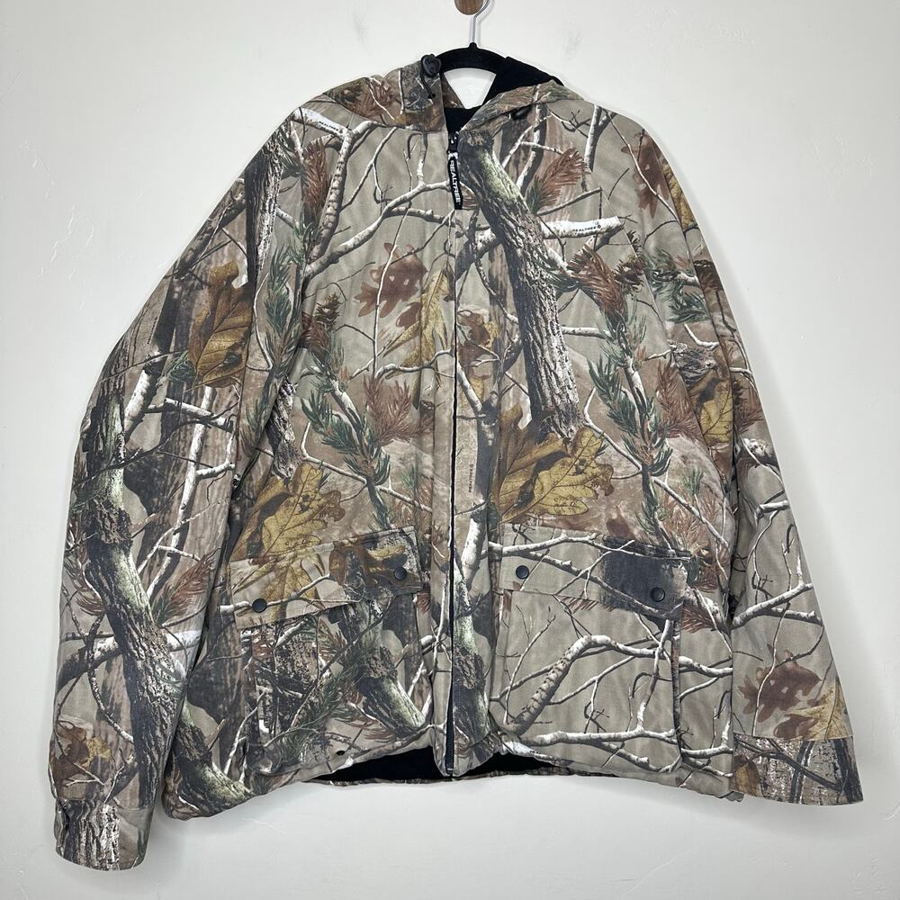 Realtree Camo Insulated Hooded Hunting Coat Fleece Lined Full Zip Size 3XL